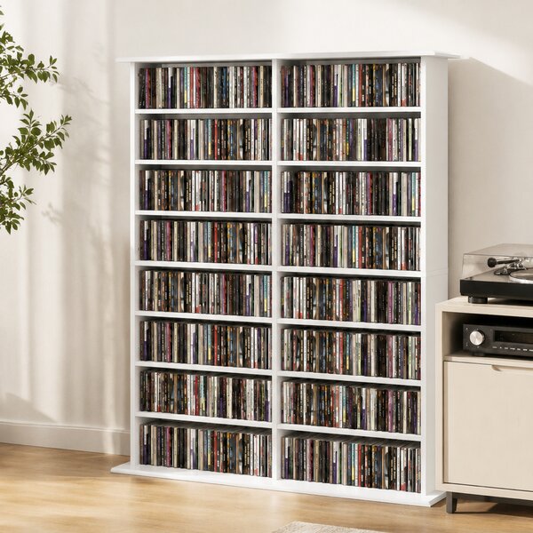 HOMCOM Scaffale multimediale per 720 CD con 16 scomparti e 12 ripiani regolabili, bianco | Aosom Italy
