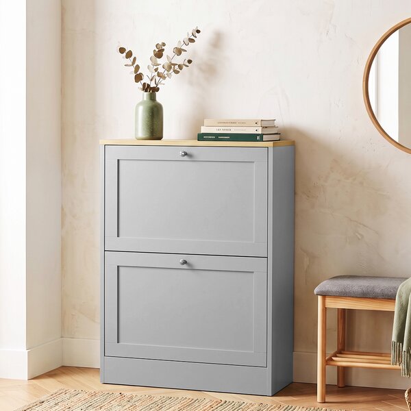 HOMCOM Scarpiera 12 paia di scarpe con 2 cassetti ribaltabili e ripiani regolabili, 60x23,5x80 cm, grigio | Aosom Italy