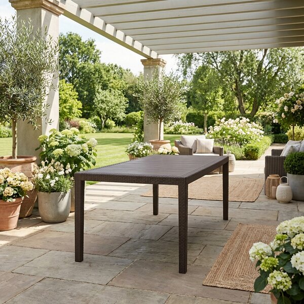 IPAE PROGARDEN OUTLET - Tavolo da Giardino Allungabile Rettangolare in Polipropilene Dimensioni 150-220x90x72 cm colore Marrone - Queen