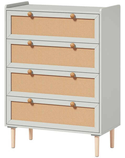 HOMCOM Cassettiera 4 cassetti in legno e rattan PVC, stile bohème, 80x40x109,2 cm, verde salvia | Aosom Italy