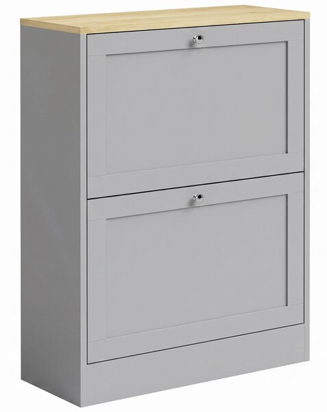 HOMCOM Scarpiera 12 paia di scarpe con 2 cassetti ribaltabili e ripiani regolabili, 60x23,5x80 cm, grigio | Aosom Italy