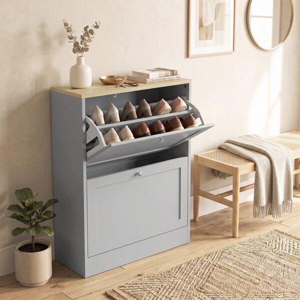HOMCOM Scarpiera 12 paia di scarpe con 2 cassetti ribaltabili e ripiani regolabili, 60x23,5x80 cm, grigio | Aosom Italy