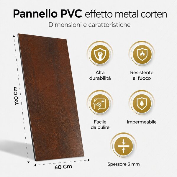 Divina Home Set 6 pz Pannello Decorativo Effetto Metallo Ruggine Corten 120x60 in PVC UV Ultra Slim - DH104797