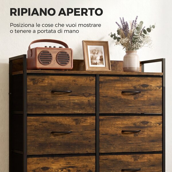 HOMCOM Cassettiera 6 cassetti stile industriale con telaio in acciaio e legno | Aosom Italy