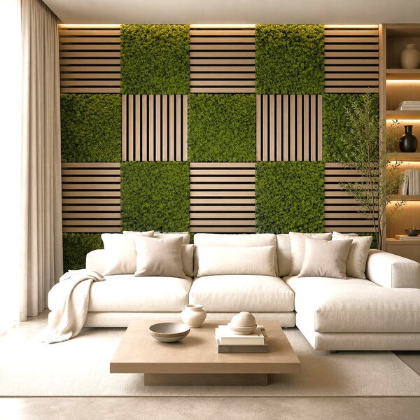 Divina Home Set 2 pz Pannello Decorativo Fonoassorbente Acustico 60x60 cm Effetto Muschio Sintetico Erba Artificiale - DH104800