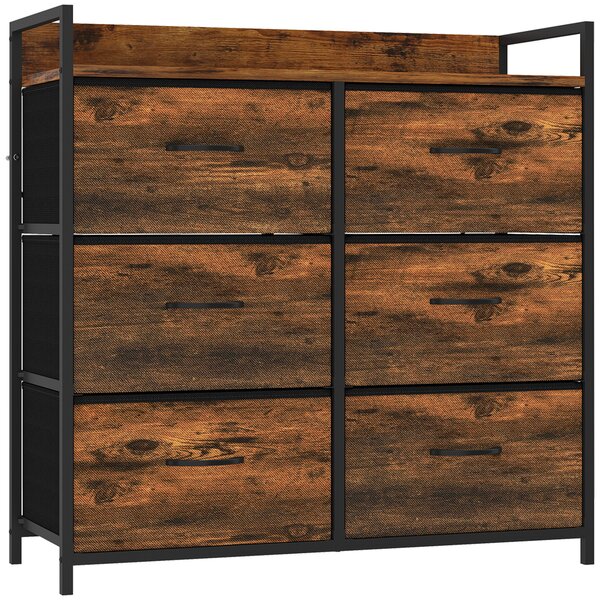HOMCOM Cassettiera 6 cassetti stile industriale con telaio in acciaio e legno | Aosom Italy