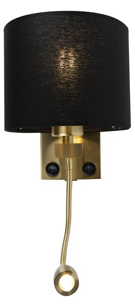 Lampada da parete intelligente oro con USB e paralume nero incl. Wifi A60 - Brescia