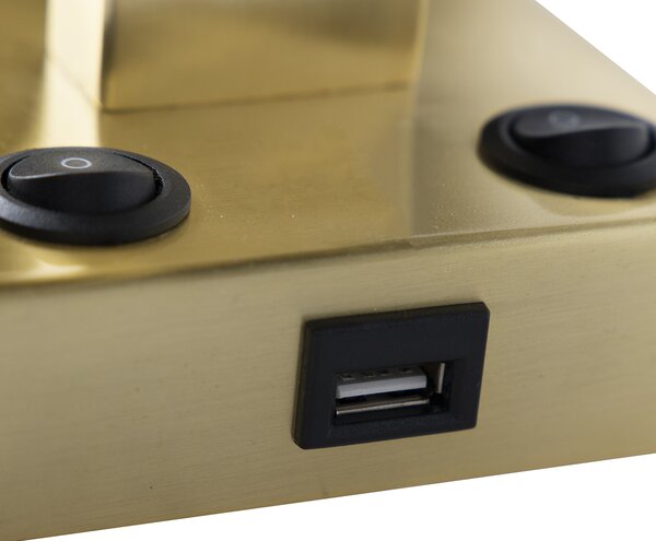 Lampada da parete intelligente oro con USB e paralume nero incl. Wifi A60 - Brescia