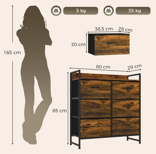 HOMCOM Cassettiera 6 cassetti stile industriale con telaio in acciaio e legno | Aosom Italy