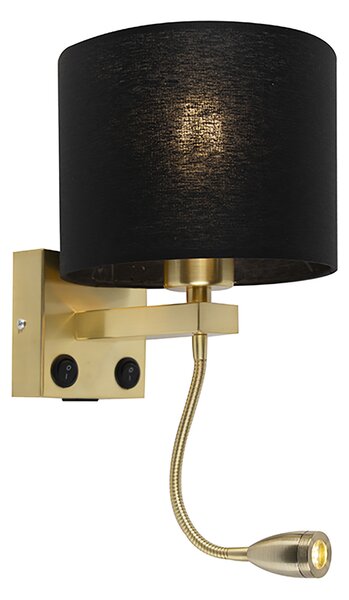 Lampada da parete intelligente oro con USB e paralume nero incl. Wifi A60 - Brescia