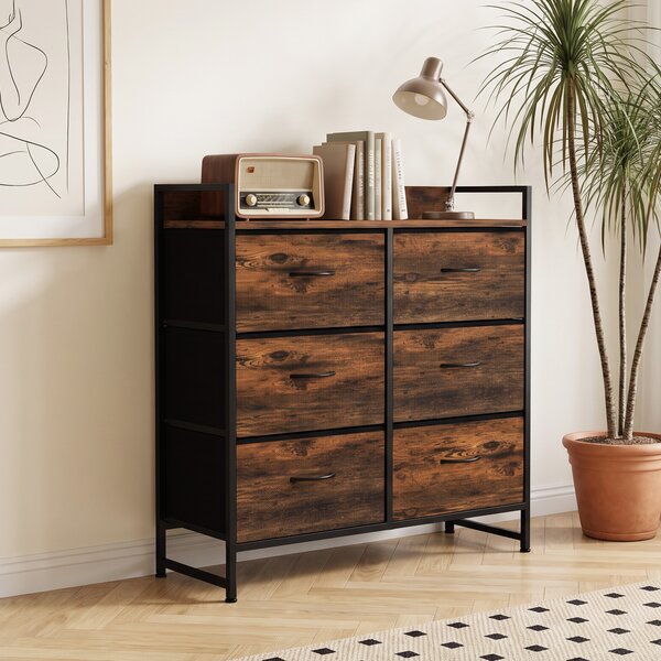 HOMCOM Cassettiera 6 cassetti stile industriale con telaio in acciaio e legno | Aosom Italy