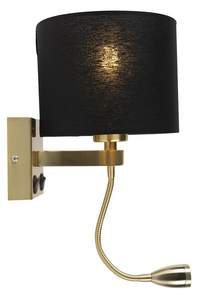Lampada da parete intelligente oro con USB e paralume nero incl. Wifi A60 - Brescia
