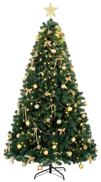 Albero di Natale Artificiale Ø100x180 cm con 240 Luci LED 755 Rami in PVC Stella Palline e Fiocchi Verde