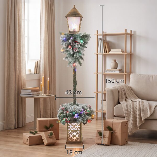 Outsunny Lanterna natalizia da esterno con LED, punte innevate, bacche rosse e pigne | Aosom Italy