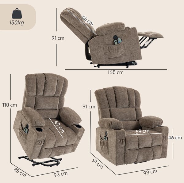 HOMCOM Poltrona relax elettrica alzapersona con massaggio, calore, funzione letto e USB, marrone | Aosom Italy
