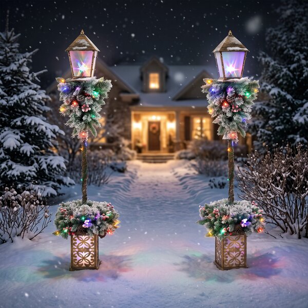 Outsunny Lanterna natalizia da esterno con LED, punte innevate, bacche rosse e pigne | Aosom Italy