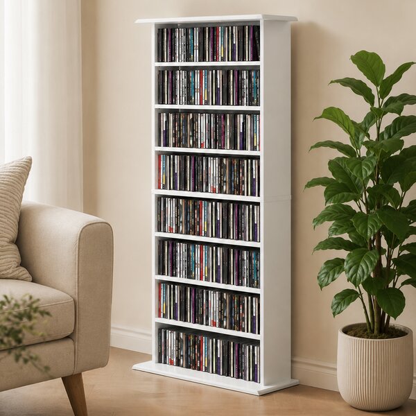HOMCOM Scaffale multimediale stretto per 360 CD, 8 ripiani, 6 regolabili e 8 scomparti, bianco | Aosom Italy
