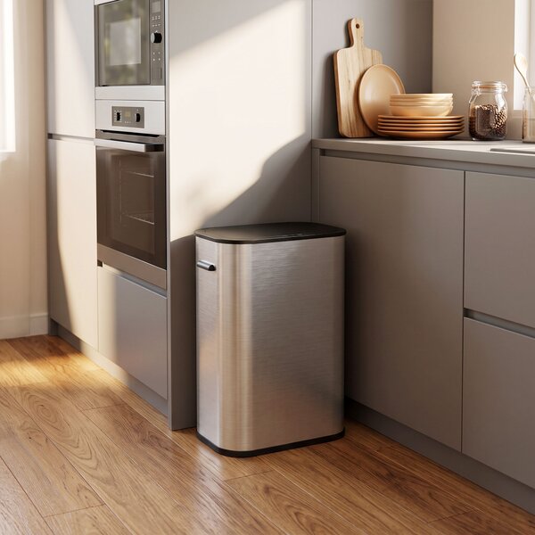 HOMCOM Bidone a sensore 55 L senza contatto in acciaio inox, a batteria, argento | Aosom Italy