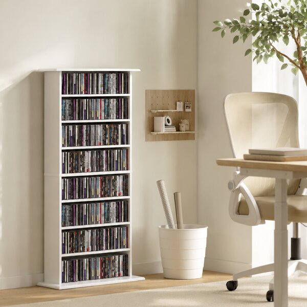 HOMCOM Scaffale multimediale stretto per 360 CD, 8 ripiani, 6 regolabili e 8 scomparti, bianco | Aosom Italy