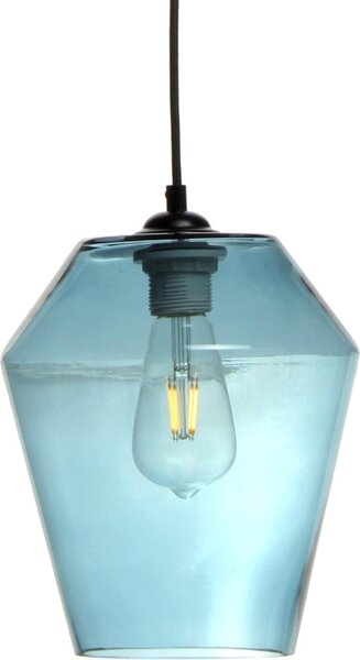 Lampada a sospensione Padiro, 21 x 21 x 30 cm, blu, in vetro, con paralume in vetro squadrato, attacco E27