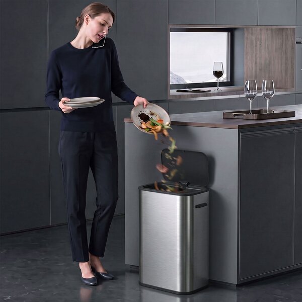 HOMCOM Bidone a sensore 55 L senza contatto in acciaio inox, a batteria, argento | Aosom Italy