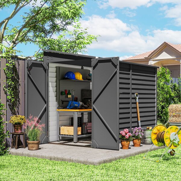 Outsunny Casetta attrezzi in metallo 3,5 m², 143x270x202 cm, tetto a falda, doppia porta e kit fondazione | Aosom Italy