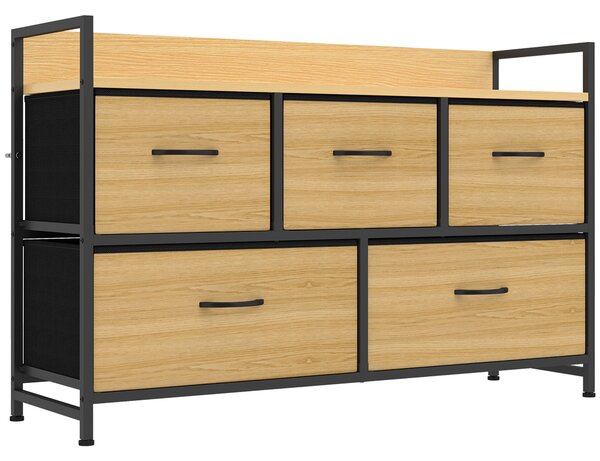 HOMCOM Cassettiera 5 cassetti in tessuto stile industriale, rovere e nero | Aosom Italy