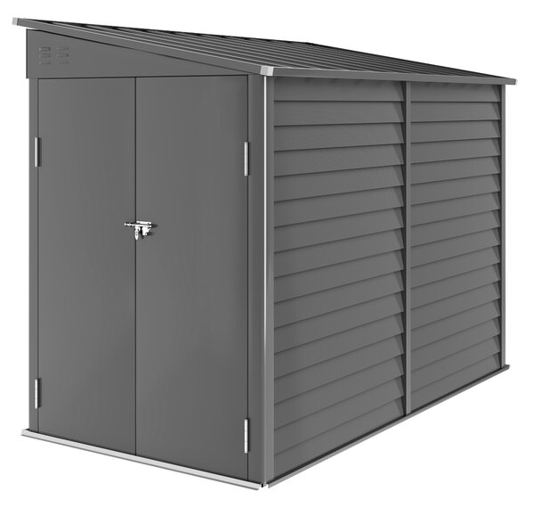 Outsunny Casetta attrezzi in metallo 3,5 m², 143x270x202 cm, tetto a falda, doppia porta e kit fondazione | Aosom Italy