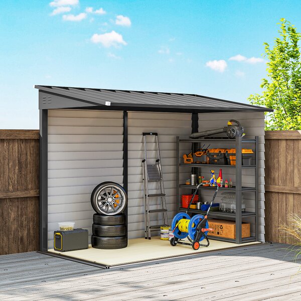 Outsunny Casetta attrezzi in metallo 3,5 m², 143x270x202 cm, tetto a falda, doppia porta e kit fondazione | Aosom Italy