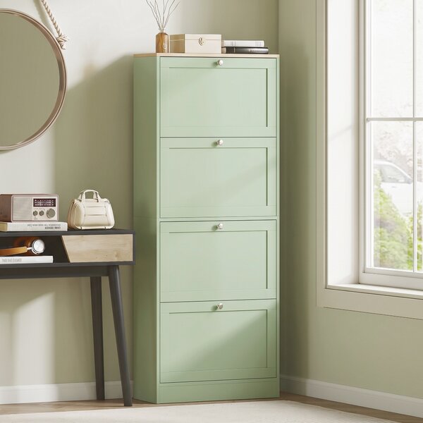 HOMCOM Scarpiera 24 paia con 4 cassetti ribaltabili e ripiani regolabili, 60x23,5x153 cm, verde | Aosom Italy