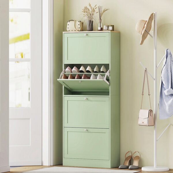 HOMCOM Scarpiera 24 paia con 4 cassetti ribaltabili e ripiani regolabili, 60x23,5x153 cm, verde | Aosom Italy