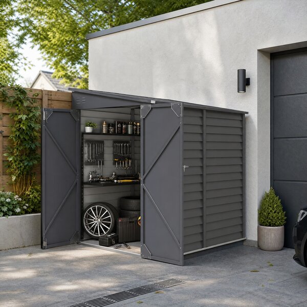 Outsunny Casetta attrezzi in metallo 3,5 m², 143x270x202 cm, tetto a falda, doppia porta e kit fondazione | Aosom Italy