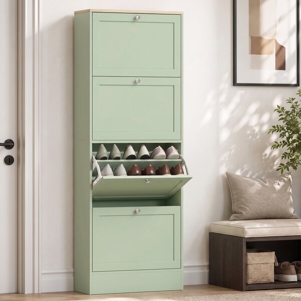 HOMCOM Scarpiera 24 paia con 4 cassetti ribaltabili e ripiani regolabili, 60x23,5x153 cm, verde | Aosom Italy