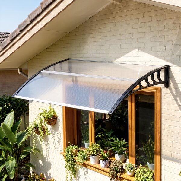 Outsunny Tettoia per Esterni Curva con Viti e Bulloni Inclusi, in Policarbonato, PP e Alluminio, 122x89x24 cm|Aosom