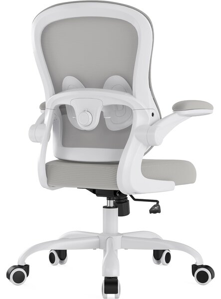 Sedia ergonomica con schienale a rete, dotata di supporto lombare regolabile e