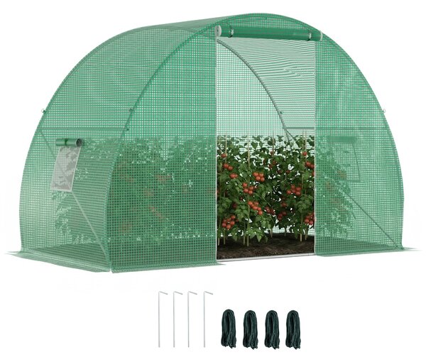 Outsunny Serra da Giardino con Porta Avvolgibile e Finestre, Copertura PE e Struttura in Acciaio, 150x300x200cm, Verde|Aosom