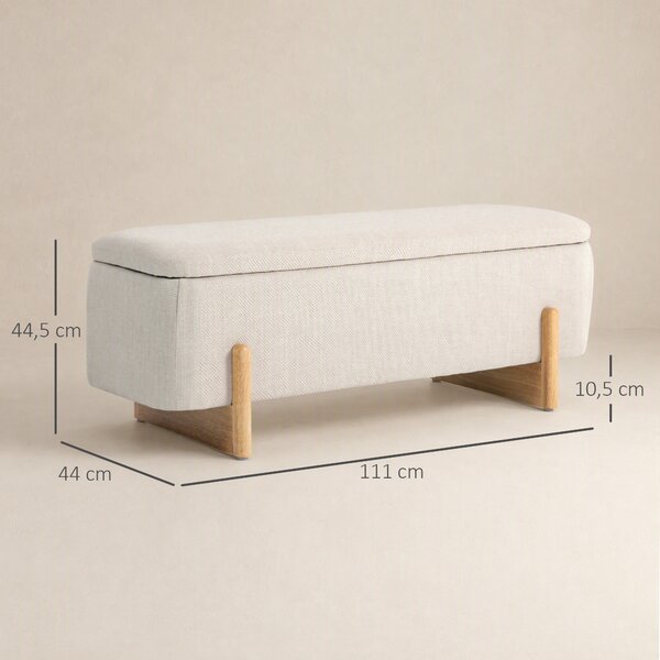 HOMCOM Cassapanca Contenitore 111x44x44.5cm, Seduta Imbottita, in Tessuto Effetto Lino, Gambe in Legno, 150kg, Crema | Aosom Italy