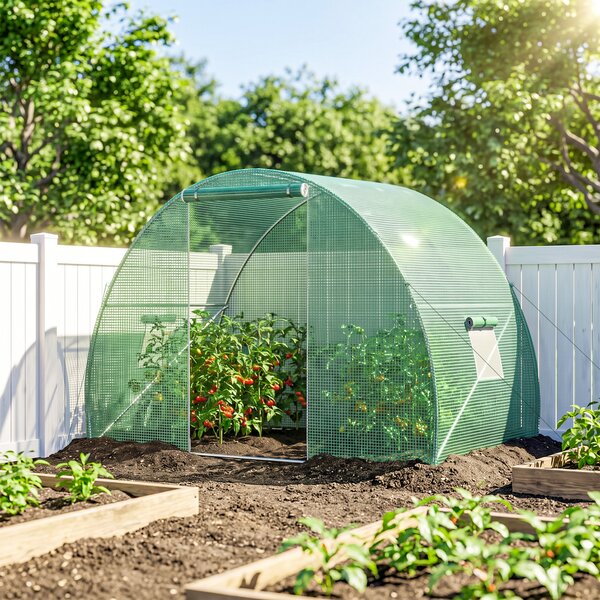 Outsunny Serra da Giardino con Porta Avvolgibile e Finestre, Copertura PE e Struttura in Acciaio, 150x300x200cm, Verde|Aosom