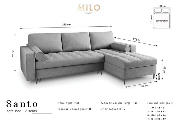 Divano letto angolare beige, angolo destro Santo - Milo Casa