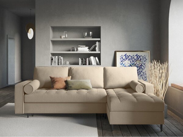 Divano letto angolare beige, angolo destro Santo - Milo Casa