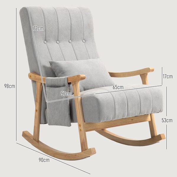 HOMCOM Sedia a Dondolo in Tessuto Effetto Lino Imbottita, Seduta Profonda, Gambe in Legno di Caucciù, Grigio | Aosom Italy