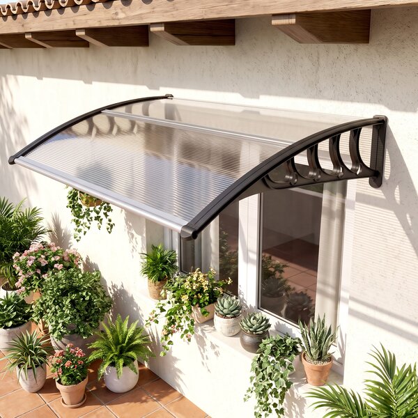 Outsunny Tettoia da Esterno in Policarbonato per Porte e Finestre, 103x96.5x27cm, Trasparente | Aosom Italy