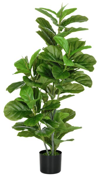 HOMCOM Pianta Artificiale di Ficus con 90 Foglie in PEVA, Vaso in PP, Decorazione per Soggiorno, 15x15x110 cm, Verde | Aosom Italy