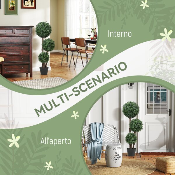 HOMCOM Pianta di Bosso Artificiale a 3 Sfere con Vaso Incluso, Altezza 100 cm, Anti UV, per Interno ed Esterno, Verde | Aosom Italy