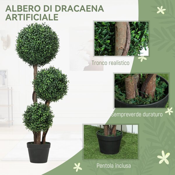 HOMCOM Pianta di Bosso Artificiale a 3 Sfere con Vaso Incluso, Altezza 100 cm, Anti UV, per Interno ed Esterno, Verde | Aosom Italy