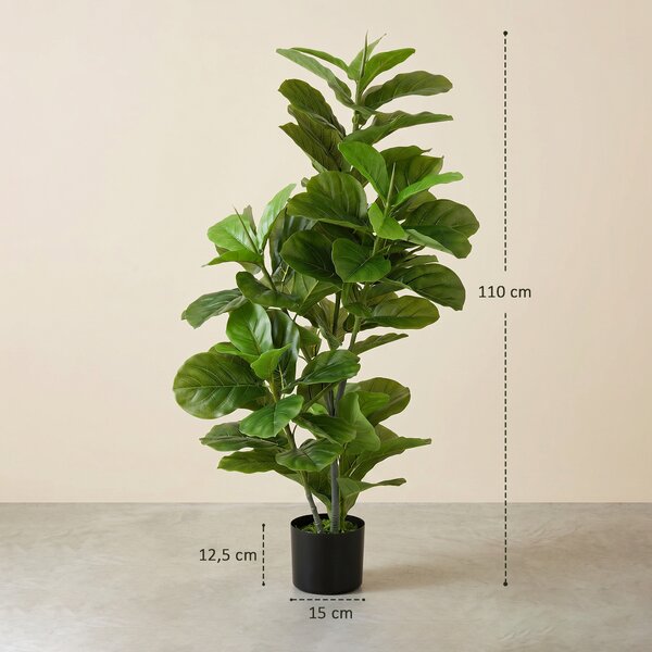 HOMCOM Pianta Artificiale di Ficus con 90 Foglie in PEVA, Vaso in PP, Decorazione per Soggiorno, 15x15x110 cm, Verde | Aosom Italy