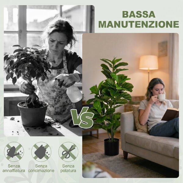 HOMCOM Pianta Artificiale di Ficus con 90 Foglie in PEVA, Vaso in PP, Decorazione per Soggiorno, 15x15x110 cm, Verde | Aosom Italy