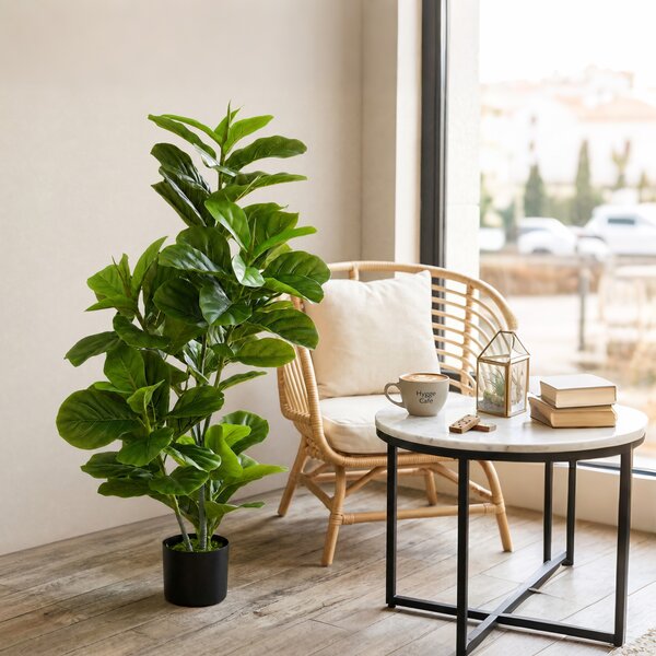 HOMCOM Pianta Artificiale di Ficus con 90 Foglie in PEVA, Vaso in PP, Decorazione per Soggiorno, 15x15x110 cm, Verde | Aosom Italy