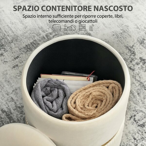 HOMCOM Pouf Contenitore 120 kg max per Soggiorno, Ingresso e Camera, in Poliestere, 36x36x44 cm, Beige | Aosom Italy