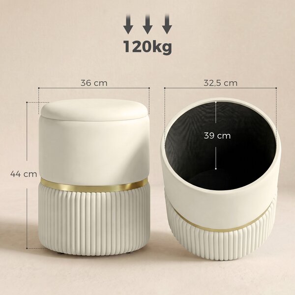 HOMCOM Pouf Contenitore 120 kg max per Soggiorno, Ingresso e Camera, in Poliestere, 36x36x44 cm, Beige | Aosom Italy
